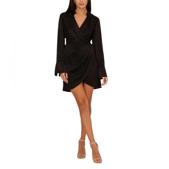 Adrianna Papell Womens Collared Satin Surplice Dress Style # AP1D105159 Sz 6 NWT - Picture 1 of 7